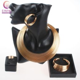 Fashion Gold/Silver Plated Multiple Strands Necklace Earrings Bangle Ring Fine Accessories Wedding Bridal Jewelry Set