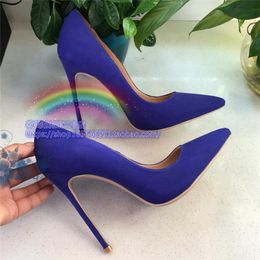 Free shipping real photo women fashion pumps Blue Suede leather point toe high heels thin heel boots genuine leather sexy lady pumps 120mm