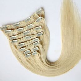 160g 10pcs/set Clip in hair Extension human hair #613/Bleach Blonde 20 22inch Straight Brazilian Hair Extensions