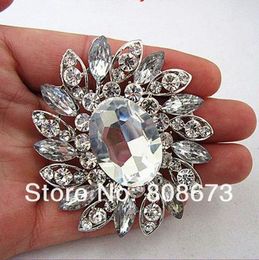 Silver Plated Large Clear Rhinestone Crystal Bouquet Bridal Pin Brooch