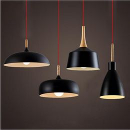 Loft Aluminium Led Pendant Lights Wood Resraurant Ligting Black White body for Restaurant Bar Coffee Room Dining Room