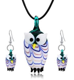 The Owl Lampwork Pendant Blown Venetian Murano Glass Pendants Necklaces And Earrings Sets Women Fashion Jewelry