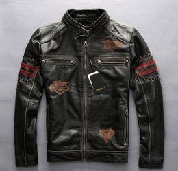 motorcycle customs Canada - AVIREXFLY MOTORS Men's Slim leather coats embroidery American customs since 1973 motorcycle clothing Genuine leather jacket