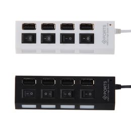 USB 2.0 Real High Speed 4 Port Four Power On/Off Switch LED USB Hub for PC Laptop Notebook Support 1TB HHD Flash Drive