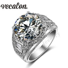 Vecalon Big Round cut 15ct Simulated diamond Cz Engagement Wedding Band ring for Women 18K White Gold Filled Female Party ring