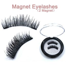 1 Pair Reusable Double Magnetic Eyelashes 15mm Black Fiber Natural Fake Eyelash with 2 Magnets Fashion Eyes Makeup Accessories