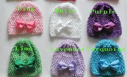 100pcs gairl waffle crochet hats + 3" hair bows clips baby soft beanie toddler stretch caps feshion hot sell MZ9114