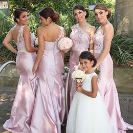 Stunning 2017 One Shoulder Lace Top Taffeta Mermaid Bridesmaid Dresses Long Elegant Maid Of Honour Gowns Custom Made Plus Size EN10273