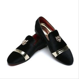 Handmade Italian Velvet Loafers with Gold Top and metal stud Toe for Men - Plus Size Available