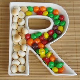 Personalized Alphabet Plate, R Shape Snack Dish Ceramic Love Letter Dish Letter R White Wedding Reception Table Decorations