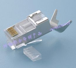 Freeshipping 100pcs CAT7 RJ45 plug shield FTP 8P8C Network Cable Connector 8P8C for Cat 6a Cat 7 Coated Crystal Head with Tail Clamp