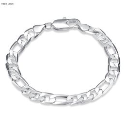 High-quality 925 sterling silver plated Figaro chain bracelet 8MMX20CM fashion man Jewellery low price wholesale free shipping