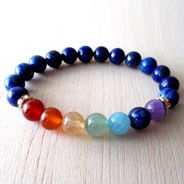 SN1131 Lapis Lazuli Chakra Bracelet Womens Yoga Mala Bracelet 7 Chakra Healing Natural Stones Bracelet Gift for Her