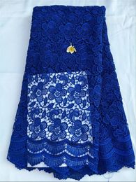 Hot sale royal blue Colour african party cord lace with flower embroidery water soluble guipure lace fabric for dressing QW15-1