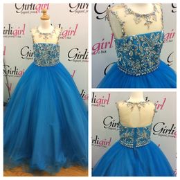 Beautiful Girls Pageant Dresses with Illusion Neck and Back Real Pictures Beading Crystals Tulle Hot Pink Flower Girls Gowns Custom