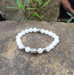 SN0385 hot sale natural white natural bracelet silver buddha stretch bracelet mala yoga jewelry lucky bracelet gift