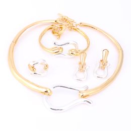 Vintage Retro Nigerian Elegant Gold Silver Plated Necklace Earrings Ring Bracelet Bridal Jewelry Sets For Women Wedding Party251i