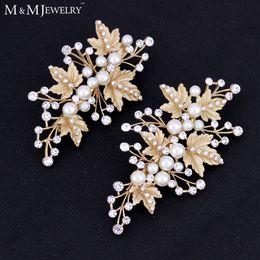 Wholesale-2pcs/set Simulated Pearl Gold Plated Leaves Hairpins Wedding Jewellery Bridal Hair Accessories TS024