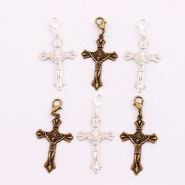 NR Sun Jesus Crucifix Cross Clasp European Lobster Trigger Charm Beads C432 100pcs/lot 24x53mm Tibetan silver/Bronze Clip On