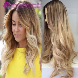 Ombre Blonde Color 100% Brazilian human hair lace front wigs bleached knots #8/22