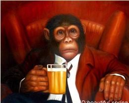 monkey drink coffee in holiday Handpainted Art oil Painting On Canvas Museum Quality in Multi size chosen