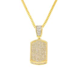 10 Row Ice Out Cz Diamond Metal Hip Hop Gold Silver Square Dag Tag Charm Pendant Necklace Drop Shipping
