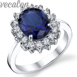 Vecalon moda ring ring princesa corte 4ct safira cz anel diamante 10kt branco ouro enchido mulheres anel de banda de casamento