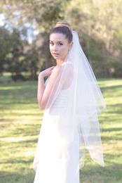 Two Layer Wedding Veil White Ivory Champagne Cut edge Bridal Veil Fingertip Length with comb 186a