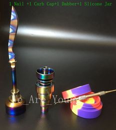 Glass Bong Tool Set Anodized Colorful Titanium Nail Rainbow Carb Cap Dabber Slicone Jar for Glass Water Pipes