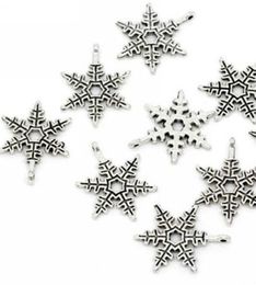 200Pcs Tibetan Silver Christmas Snowflake Charms Pendant For Jewellery Making 23x20mm