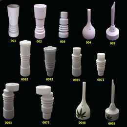 Mixed Styles 14mm 18mm Domeless Ceramic Nails Male Female Joint Ceramic Nail with Carb Cap VS Titanium Quartz Nail For Glass Smoking Bongs