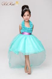 2016 Girl Sky Blue Ball Gown Flower Girls Dresses For Wedding Organza With Long Train Girls Pageant Dresses For Little Girls