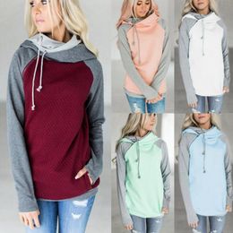 Double Color Zipper Costura Hoodies Mulheres Manga Longa Patchwork Pullover Inverno Mulheres Jaqueta Sueter Jumper Tops 6 pcs OOA3397