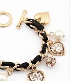 Heart Leopard Pearls Bracelet fpr Women Fashion Vintage Charm Bracelets Bangles Statement Jewellery Christmas Gift Wholesale DHL