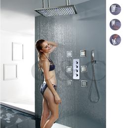 Bathroom Rainfall Shower Faucet Set 20 Inch LED Temperature Sensitive Shower Head Large Water Flow Faucet Valve 008-20L-6MF