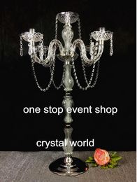 Top flower bowl clear arylic metal 5 arms candelabra for wedding table Centrepieces