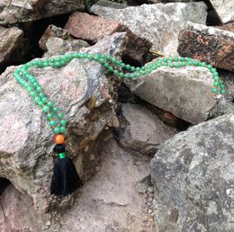 ST0200 Green Jade Stone Necklace Black Tassel Long necklace mala 108 beads stone necklaces christmas gift