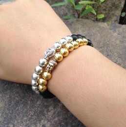 SN0379 Gold Silver beads bracelet Gold Buddha Head matte black onyx stone bracelets metal beads yoga jewelry