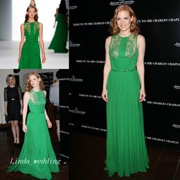 Jessica Chastain Greem Evening Dress Red Carpet Long Chiffon Lace Formal Western Celebrity Wear Special Occasion Dress Prom Party Gown