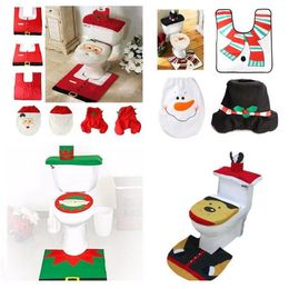 3pcs/set Happy Santa Toilet Seat Cover & Rug Snowman elf Bathroom Set elk Christmas Decorations For Home Christmas Ornament fast shipping