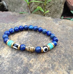 SN0404 Charming lapis Lazuli gold buddha bracelet mala yoga eye man gold bracelets mix stone buddhist jewelry gift birthday