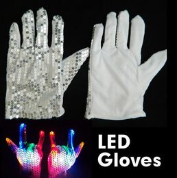 LED Flashing Silver Sequins Gloves Party Dance Finger Lighting Glow Magic Mittens Gloves bar Halloween Christmas performance stage props