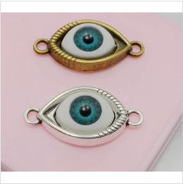 Free 100Pcs Bronze Silver Plated Evil Eye Charms Connectors punk art 30x15mm