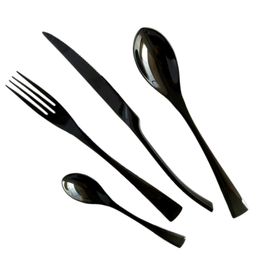 JK Home Black Flatware Set Stainless Steel Cutlery Set Tableware Sets Fork Steak Knife Spoon Tea Spoon Dinnerware Set free shipping