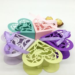 100pcs Laser Cut Hollow Love Bride Candy Box Chocolates Boxes With Ribbon For Wedding Party Baby Shower Favor Gift