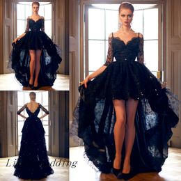 Free Shipping Black Prom Dresses New Arrival Sexy Long High Low Spaghetti Straps Evening Women Party Gown
