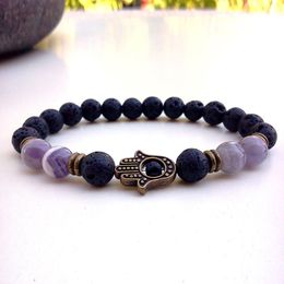 SN0293 Mens Amethyst Bracelet Lava Stone Jewellery Hamsa bracelet fancy Hamsa bracelet Unisex bracelet Free Shipping