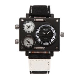 2016 OULM Vogue Men's Watches Fabric Quartz Multiple Time Zone Wristwatches Relogio Masculino Tonneau Three movement Watch OU84