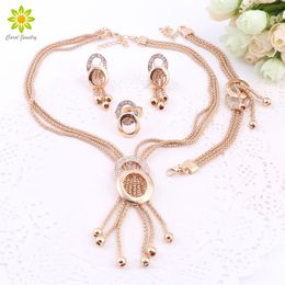 Women Bridal Fine Crystal African Beads Jewellery Sets For Wedding Party Dress Accessories Set Earrings Pendants Necklace Rings