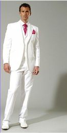 Latest Design Two Button White Groom Tuxedos Groomsmen Best Man Suits Mens Wedding Blazer Suits (Jacket+Pants+Vest+Tie) NO:523